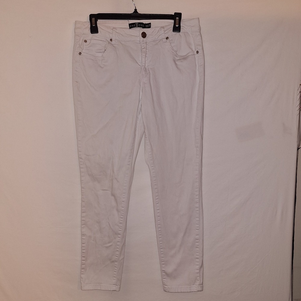White Skinny Jeans Women's One 5 One 12 Black Denim Mid Rise 5 Pockets Zip Fly